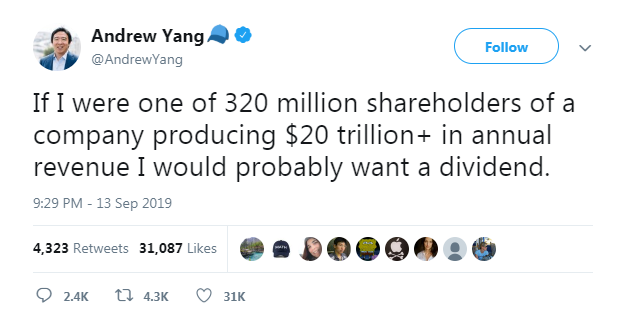 andrew yang compares the united states government to a publicly traded company